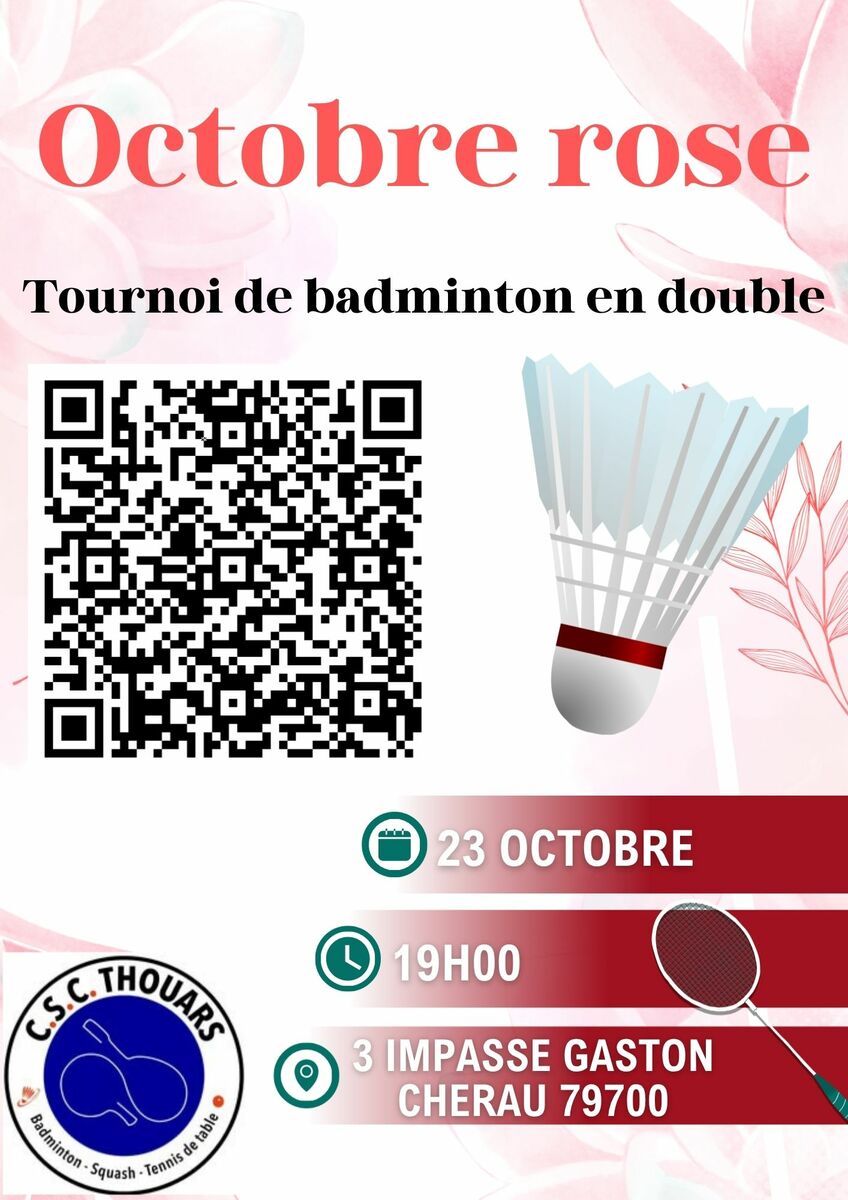 🌸 TOURNOI DE BADMINTON LOISIRS EN DOUBLE – OCTOBRE ROSE 🏸